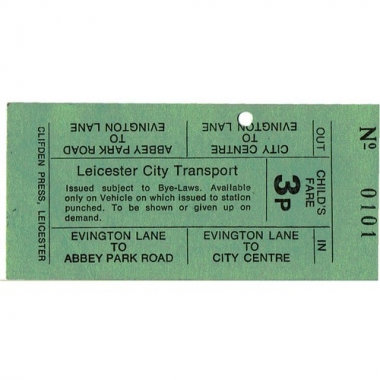 Bus Tickets Leicester City Transport Commemoration Ticket City Centre Evington Lane Childs Fare 3p Serial No 0101